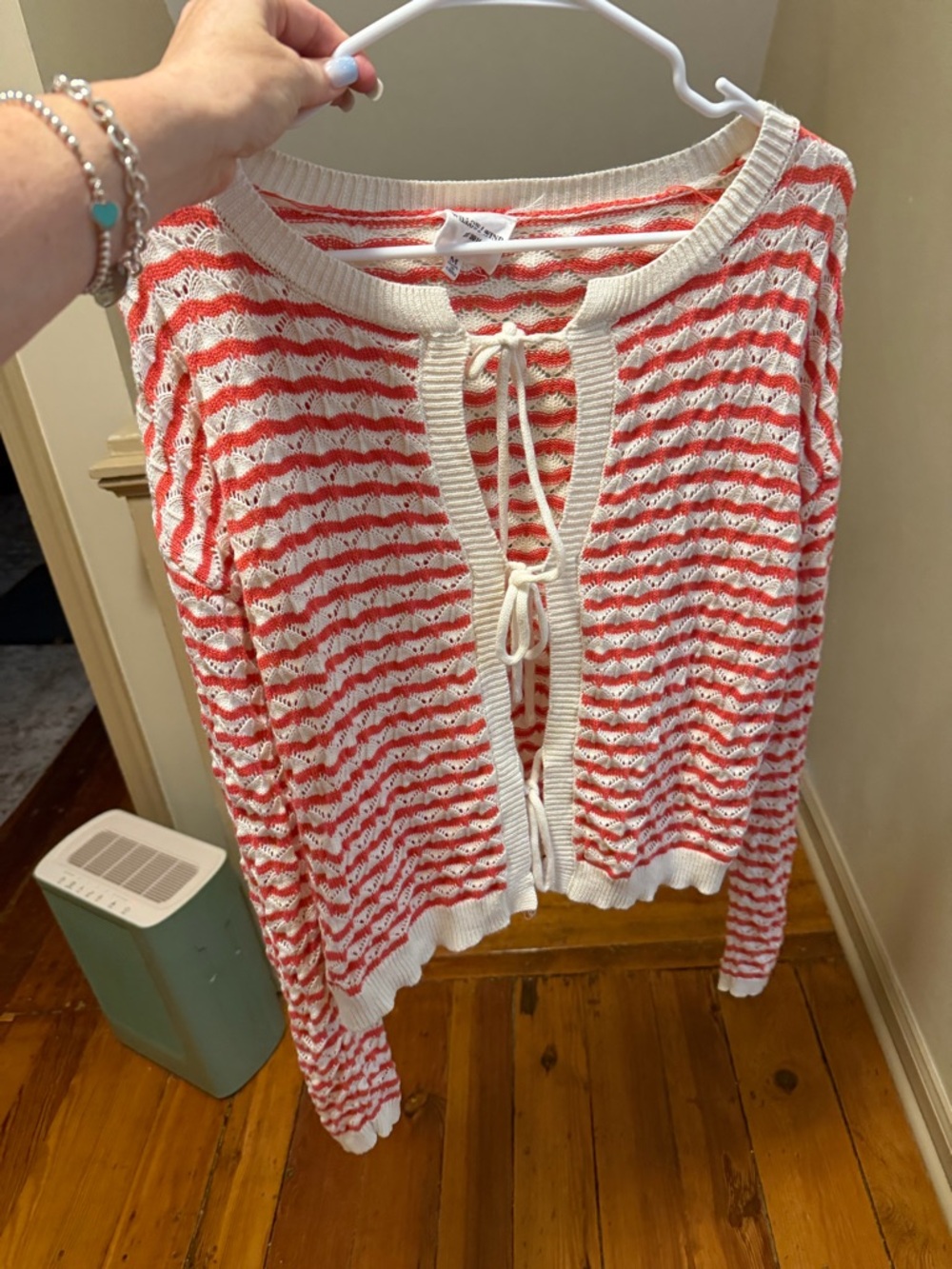 Willow And Wind Women Cotton Cardigan Pink Stripes White SZ Med